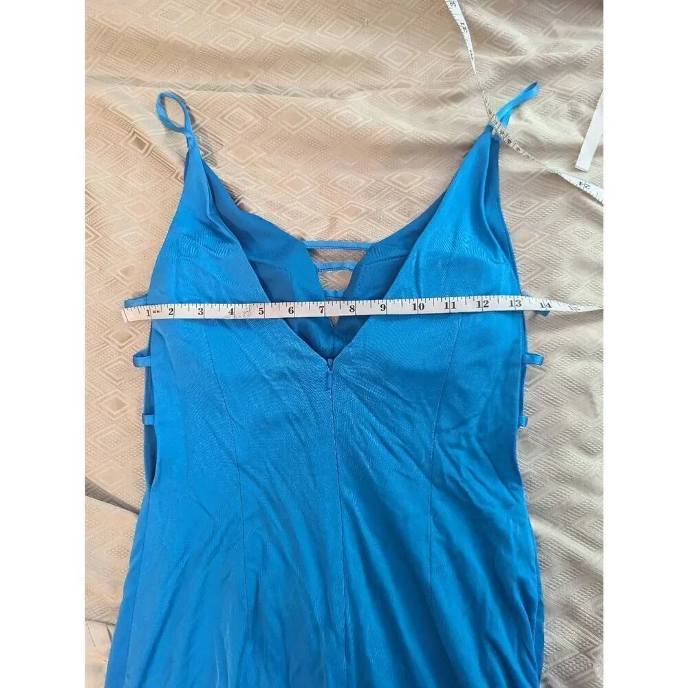 Aidan mattox blue knit maxi dress deep v low back sz 4